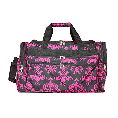 World Traveler 22" Duffle Duffel Bag, Black Pink Damask, One Size