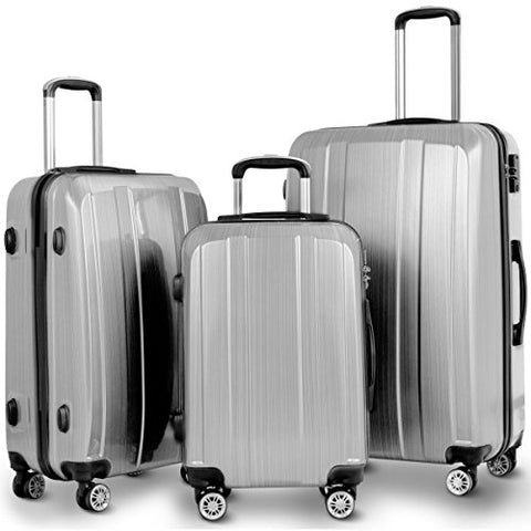GHP 20" 24" 28" Silver ABS PC Polyester Travel Suitcase Trolleys w Aluminum Handle