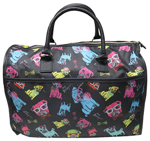 Betsey Johnson Large Nylon Weekender Duffel Bag, Black/Multi