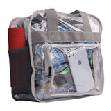 Heavy-Duty Clear Tote Bag NFL Stadium Approved 12" X 12" X 6" With Extra 3 Pockets & Long Shoulder Strap, Perfect for Work School Sports Games and Concerts (GREY)