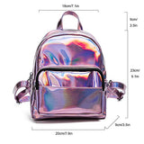 Holographic Laser Leather Backpack For Girls Pink Silver Mini Backpack For Women