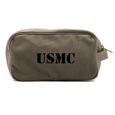 USMC United States Marine Corps Text Canvas Shower Kit Travel Toiletry Bag Case in Olive & Black