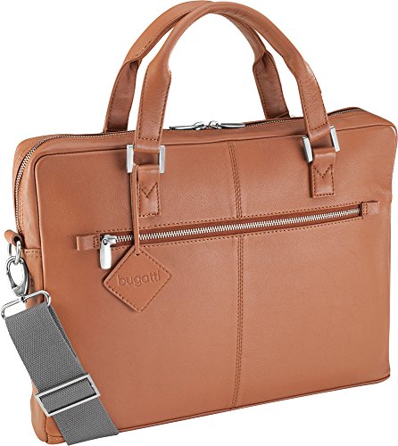 Bugatti Manhattan Leather Slim 15.6" Laptop Briefcase with Tablet Pocket Cognac