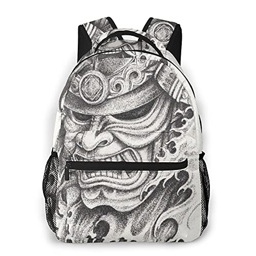 Multi leisure backpack,Samurai Warrior Tattoo Design Hand Pencil Dra, travel sports School bag for adult youth College Students