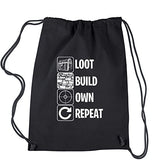 Backpack Fortnight Battle Royale Eat Sleep Repeat Black Drawstring Backpack