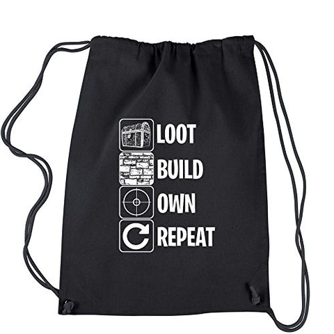 Backpack Fortnight Battle Royale Eat Sleep Repeat Black Drawstring Backpack