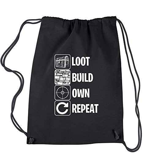 Backpack Fortnight Battle Royale Eat Sleep Repeat Black Drawstring Backpack