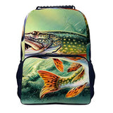 Pike Fish Fishing Lure Rucksacks, Large Capacity Bookbag Travel Hiking Bag & Day Pack, School Daypack Backpack Casual Daypack Climbing Shoulder Bag Laptop Book Bag Rucksack