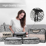 Veken 6 Set Packing Cubes, Travel Luggage Organizers with Laundry Bag & Shoe Bag (Black Leaf)