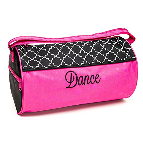 Sassi Designs Girls Pink Lattice Shiny Polka Dots Dance Medium Duffel Bag