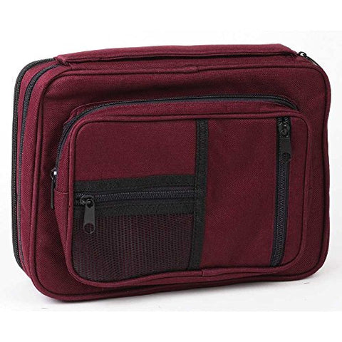 Burgundy Zipper Pocket 7 X 10 Inch Reinforced Canvas Bible Cover Case With Handle