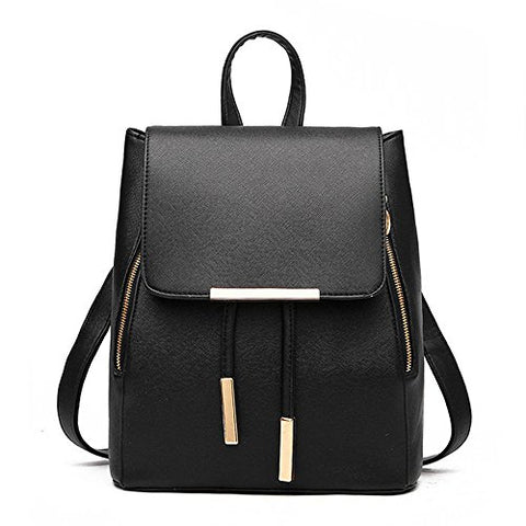 Pu Leather Designer Mini Backpack Purse Shoulder For Women And Girls (Black With Fashion)