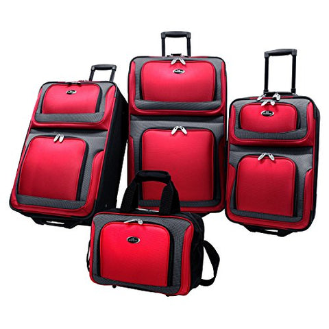U.S Traveler New Yorker Lightweight Expandable Rolling Luggage 4-Piece Suitcases Sets - Red