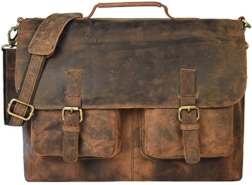Kk'S 18" Inch Retro Buffalo Hunter Leather Laptop Messenger Bag Office Briefcase College Bag