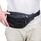 FANNING511 Waist Pack Cowhide Leather Large Size 7 Pockets Fanny Pack Black