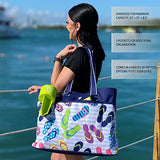 geckobrands Oversized Beach Tote, Blue Fish