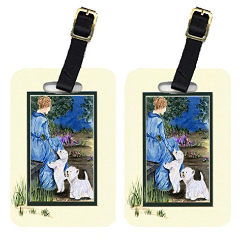 Caroline's Treasures SS8021BT Lady with her Westie Luggage Tags Pair of 2, Large, multicolor