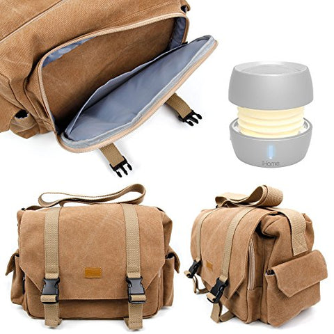 Duragadget Tan-Brown Large Sized Canvas Carry Bag For New Ihome Ibt73 Color Changing Bluetooth