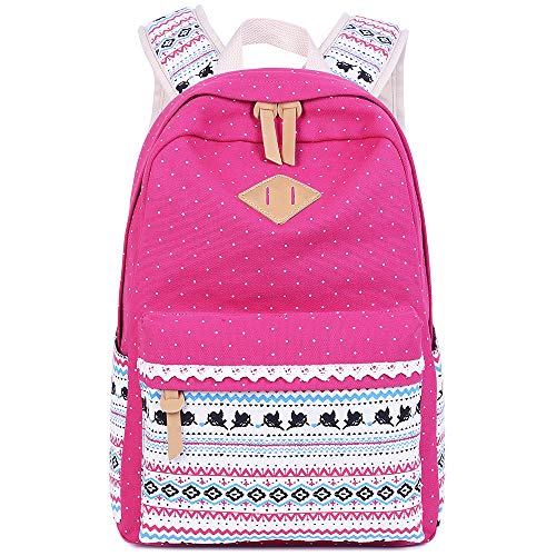 School Backpack for Girls,Hey Yoo Printed Canvas Casual Bookbag Backpack for Girls School (red)