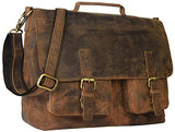 Kk'S 18" Inch Retro Buffalo Hunter Leather Laptop Messenger Bag Office Briefcase College Bag