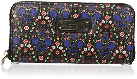 Loungefly Women's Lf Bright Sugar Skull Printed Pebble Wallet, Blue/Black, One Size