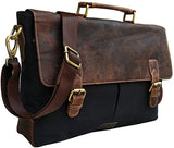 Genuine Leather Vintage 15.6" Laptop Canvas Messenger Satchel Bag