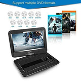 UEME Portable DVD CD Player with 10.1 Inches LCD Screen, Car Headrest Mount Holder, Remote Control, Car Charger Wall Charger, Personal DVD Players with Built-in Rechargeable Battery (Black)