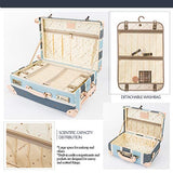 COTRUNKAGE Cute Travel Luggage Set 2 Pcs Trunk Case Vintage Women Suitcase with TSA Lock (13" & 24", Sky Blue)
