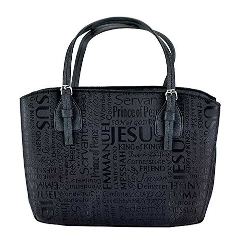 Black Purse 9 x 11.5 inch Fashion Jacquard Fabric Bible Cover Case with Handle