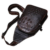 Sealinf Mens Crocodile Embossed Leather Chest Bag Fanny Pack Crossbody Gym Package (Deep Brown)
