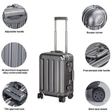 Travelking Aluminum Luggage Carry On Spinner Hard Shell Suitcase Lightweight Metal Suitcases (Grey,