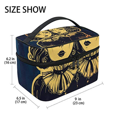 GIOVANIOR Gothic Witchcraft Siamese Twins Large Cosmetic Bag Travel Makeup Organizer Case Holder