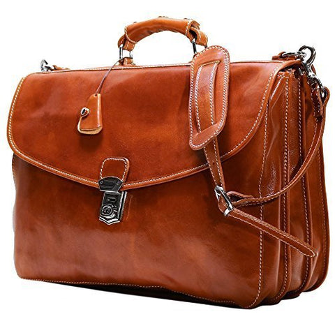 Floto Olive (Honey) Brown Leather Briefcase Messenger Bag