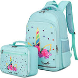 CAMTOP Backpack for Kids Girls School Backpack with Lunch Box Preschool Kindergarten BookBag Set (Mint Green-Unicorn)