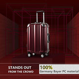 Coolife Luggage Aluminium Frame Suitcase with TSA Lock 100% PC (S(20in), Wine red)