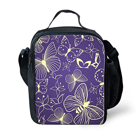 Doginthehole Butterfly Printed Lunch Bag For Teenage Kids Cooler Thermal Case