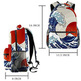 LORVIES Ancient Japanese Wave Illustration Boys Girls Backpacks Camping Daypack School Shoulder Bags