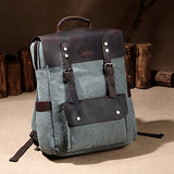 Vaschy Vintage Leather Backpack for Women and Men Canvas Ergonomic Rucksack Bookbag Daypack fits