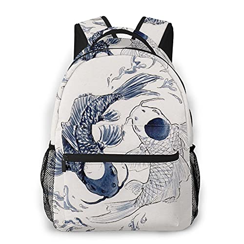 Vnurnrn Vintage Koi Fish Kids Backpack - Large Capacity, Travel & School Bag With Name Tag Slot - View #8