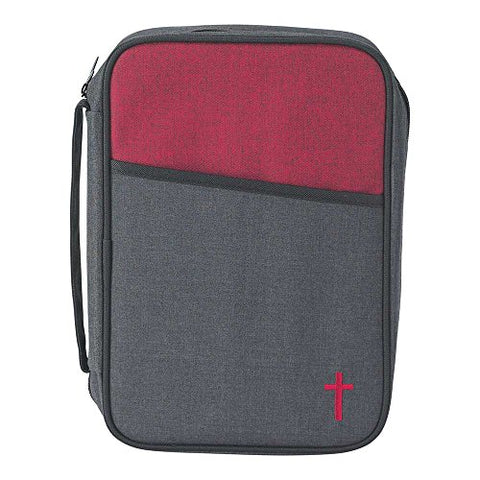 Red and Gray 8.9 x 12.1 inch Reinforced Polyester Bible Cover Case with Handle