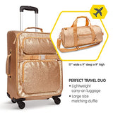Bixbee Kids Luggage and Duffle Bag Set, Kids Suitcase & Overnight Bag for Girls and Boys with Pockets, Durable Zippers, and Flake Resistant Design in Sparkalicious Gold - Set of Two