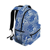 Stylish Vintage Japanese Waves Backpack- Lightweight School College Travel Bags, ChunBB 16" x 11.5" x 8"