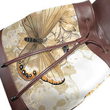 Butterfly Flower Art Women's Genuine Leather Backpack Bookbag School Purse Shoulder Bag