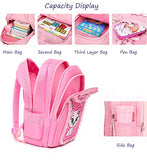 Debbieicy Cute Cat Printing Lace Backpack Lightweight Princess School Bag Kids Bookbag Pen Bag Set for Primary Girls (Large, Pink)