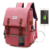 Puersit Vintage Laptop Backpack Canvas College Backpack with Usb Charging Port Fit for 15 Inch Laptop for Daily Use Teacher Students Travel(Red)
