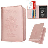 GDTK RFID Blocking Leather Passport Holder Cover Case Travel Wallet Elastic Strap (Rose Gold)