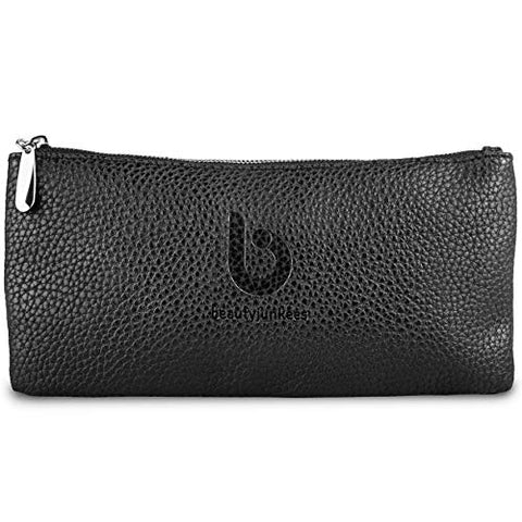 Makeup Brush Case Cosmetic Bag - Beauty Junkees Black Make Up Brush Holder Pouch or Cosmetic Storage Organizer for Purse or Travel, Large Enough to Carry All Size Brushes, Cruelty Free