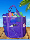 Saltwater Canvas Family Mesh Whale Bag, Sand/Waterproof Base, 9 Pockets, Purple