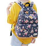 ABage Cute Casual Bag Floral Canvas Backpack College Book Bag Travel Daypack, Dark Blue