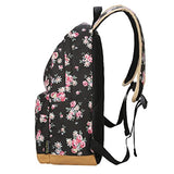 ABage Cute Casual Bag Floral Canvas Backpack College Book Bag Travel Daypack, Black